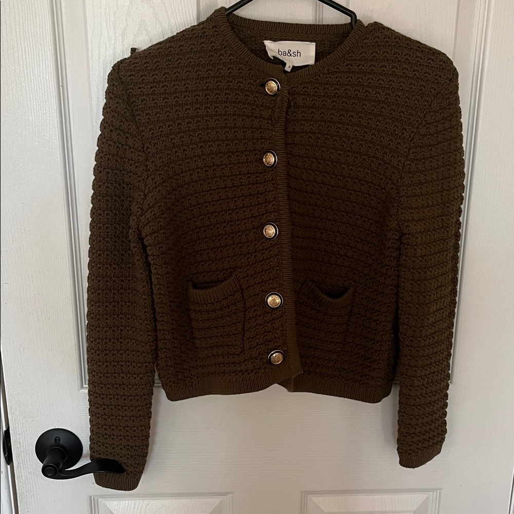 Ba&sh Olive Knit Cardigan with Buttons